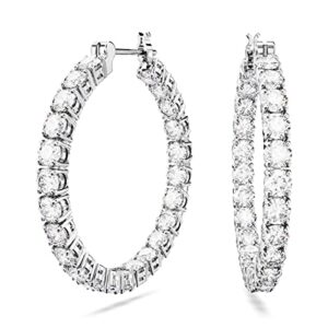 Swarovski Matrix Hoop Earrings with Round White Crystals on Rhodium Finished Settings, Part of the Swarovski Matrix Collection