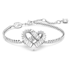 SWAROVSKI Matrix Bracelet, Woven Heart-Shaped Motif with Clear Crystals on a Rhodium Finished Chain, Part of the Matrix Collection