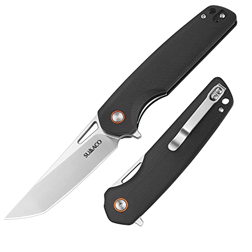 SUMACO Pocket for Men Knife EDC Tactical pocket Samurai Folding Knifes D2 Steel and G10 Black Handle Material Hunting Camping Outdoor Fishing and Everyday Survival Knife