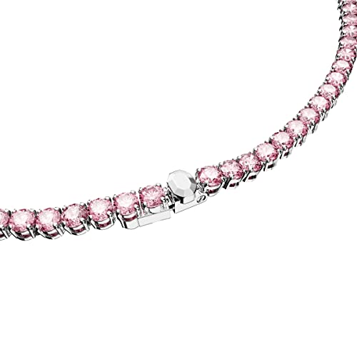 Swarovski Matrix Tennis Necklace with Bright Pink Crystals on a Rhodium Finished Setting, Size M, Part of the Swarovski Matrix Collection