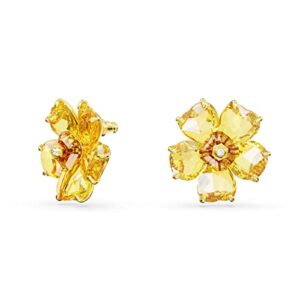 Swarovski Florere Pierced Stud Earrings with Yellow Crystals in Flower Motif on Gold-Tone Finish, Part of the Swarovski Florere Collection