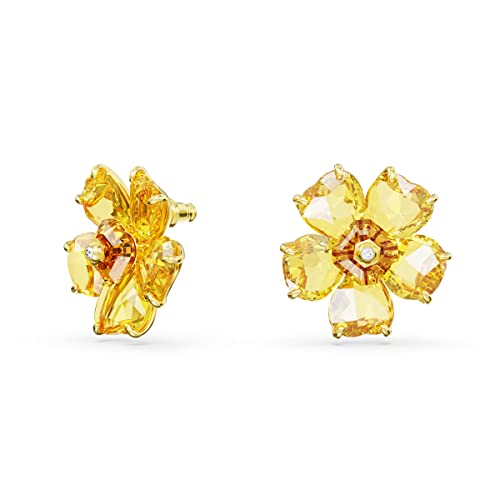 Swarovski Florere Pierced Stud Earrings with Yellow Crystals in Flower Motif on Gold-Tone Finish, Part of the Swarovski Florere Collection