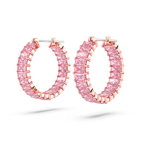 Swarovski Matrix Hoop Earrings with Pink Baguette-Cut Crystals on Rose Gold-Tone Finished Settings, Part of the Swarovski Matrix Collection