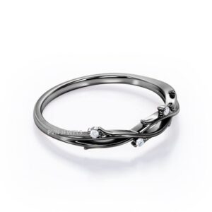 PVN Jewels Nature Inspired Round Cut Diamond - Crossover Twig Stackable Ring - Solid 925 Sterling Silver 14K Black Gold Plated 6.5