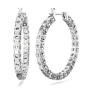 Swarovski Matrix Hoop Earrings with Round White Crystals on Rhodium Finished Settings, Part of the Swarovski Matrix Collection