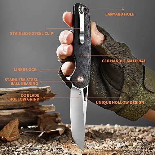 SUMACO Pocket for Men Knife EDC Tactical pocket Samurai Folding Knifes D2 Steel and G10 Black Handle Material Hunting Camping Outdoor Fishing and Everyday Survival Knife