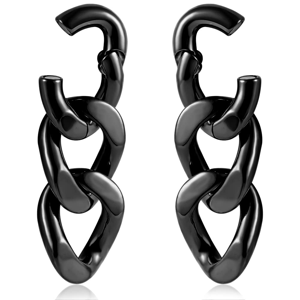 Maxbott 1 Pair Chain Link Ear Hangers Weights for Stretched Ear Plugs 2G 0G Gauges Expander Stainless Steel Piercing Earrings Women Man Fashion Jewelry (2G (6mm), Silver)