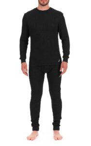 nautica men's long sleeve base layer set crewneck waffle thermal underwear top and bottom set (black, medium)