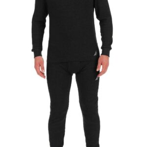 Nautica Men's Long Sleeve Base Layer Set Crewneck Waffle Thermal Underwear Top and Bottom Set (Black, X-Large)