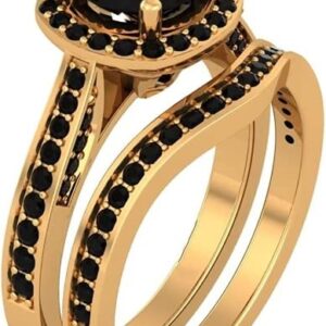 Divine Creation 2.00 Ctw Round Cut Black Diamond Women's Engagement Bridal Ring Set 14K Yellow Gold Finish (10)