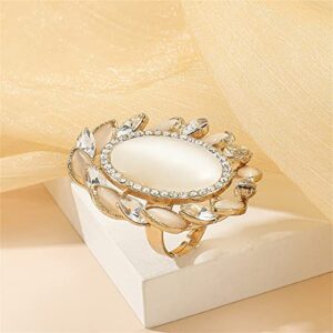 Dtja Vintage CZ Opal Statement Wedding Ring for Women Gold Plated Big Crystal Cat's Eye Flower Adjustable Open Band Wrap Christmas Birthday Cocktail Party Ring Comfort Fit Exaggerated Jewelry