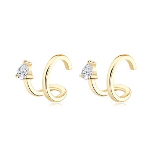 ainuoshi ear cuff earrings for women moissanite earrings non-piercing clip on cartilage, 925 sterling silver with 14k yellow gold plated, hypoallergenic, jewelry box packed