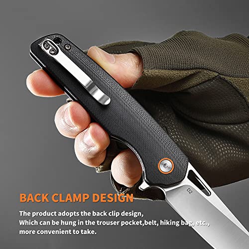 SUMACO Pocket for Men Knife EDC Tactical pocket Samurai Folding Knifes D2 Steel and G10 Black Handle Material Hunting Camping Outdoor Fishing and Everyday Survival Knife