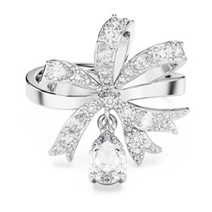 swarovski volta ring, bow-inspired cocktail ring with clear crystals on a rhodium finished setting, size 6, part of the volta collection