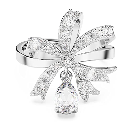 SWAROVSKI Volta Ring, Bow-Inspired Cocktail Ring with Clear Crystals on a Rhodium Finished Setting, Size 6, Part of the Volta Collection