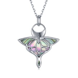 Spiritual Protection Gifts for Women 925 Sterling Silver Death Moth Pendant Necklaces with Abalone Shell,Insect Animal Jewelry Gifts for Women Christmas,18''-20''