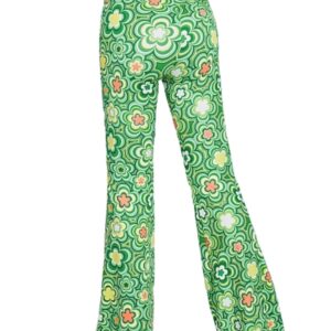 70s Flare Pants for Women - EDC Rave Festival Outfit High Waist Bell Bottom Boho Cute Groovy Disco Trousers(Green, M, 1050e)