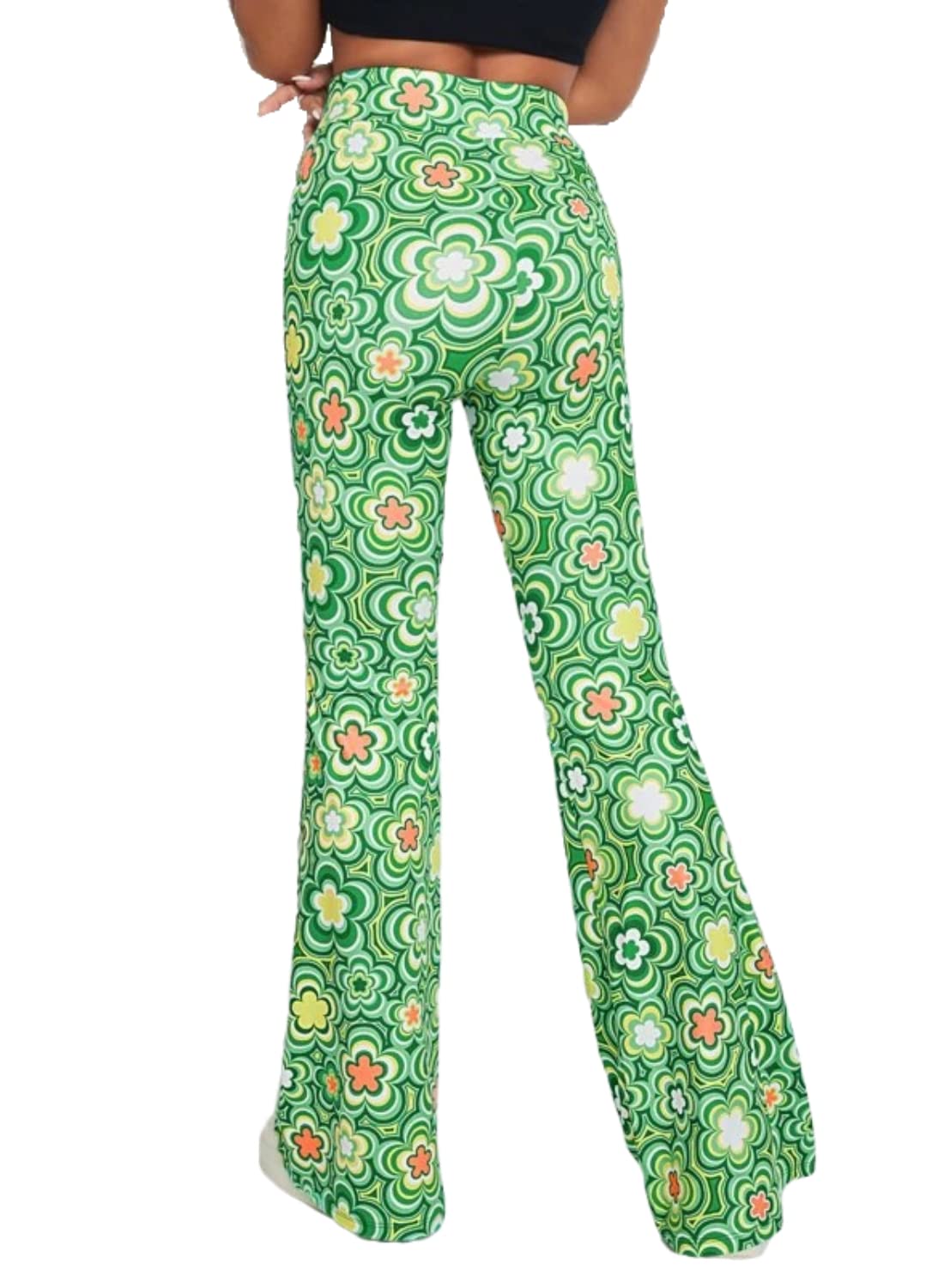 70s Flare Pants for Women - EDC Rave Festival Outfit High Waist Bell Bottom Boho Cute Groovy Disco Trousers(Green, M, 1050e)