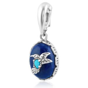 american west genuine lapis and blue turquoise sterling silver women's hummingbird pendant enhancer