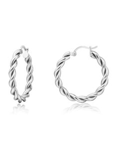 limerencia hypoallergenic pure titanium twisted rope round hoop earrings for women (24mm twisted rope hoop, silver)