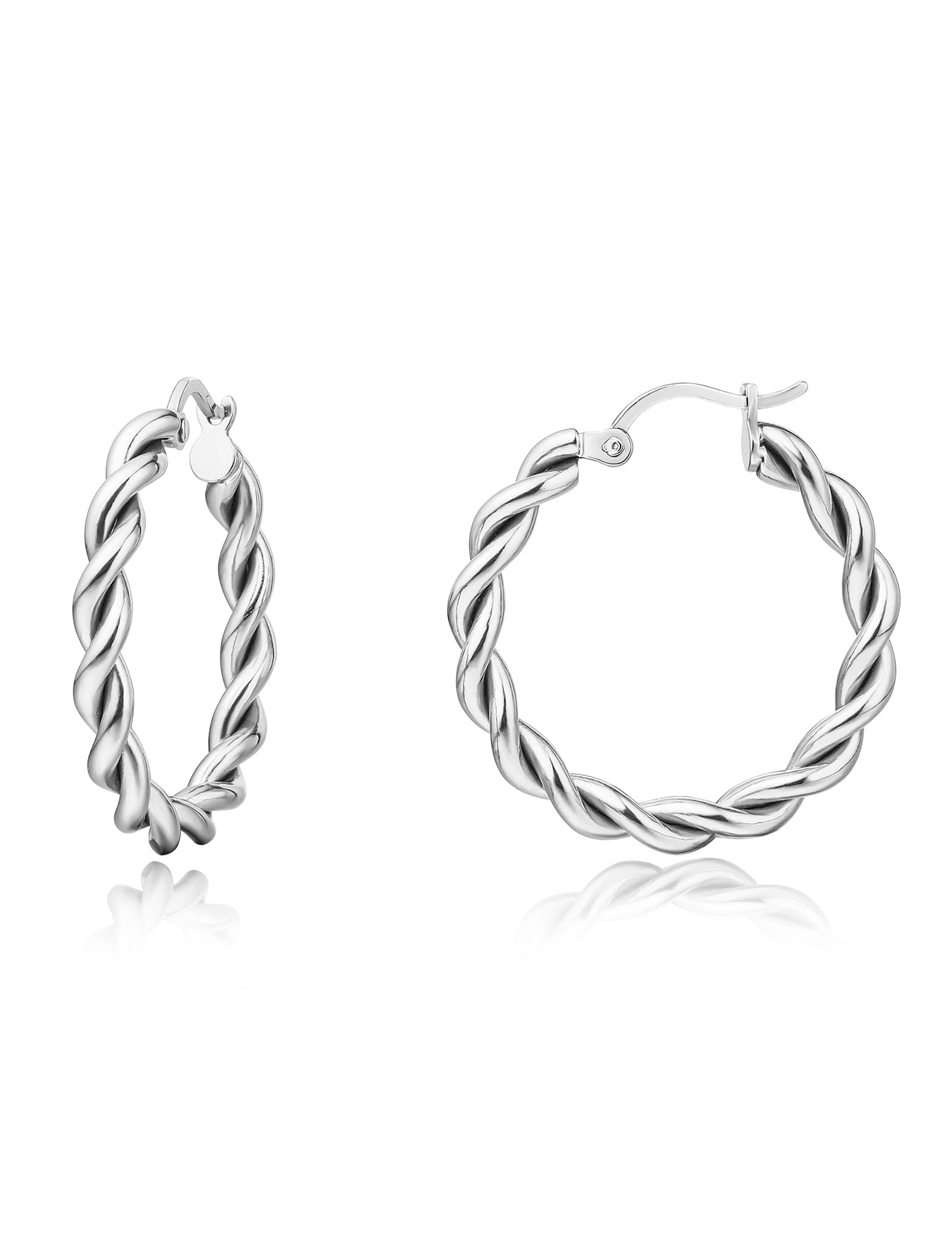 Limerencia hypoallergenic Pure Titanium Twisted Rope Round Hoop Earrings for women (24mm Twisted Rope Hoop, Silver)