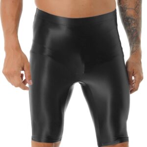 Daenrui Men Oil Silk Gym Yoga Sport Biker Shorts Short Leggings Tight Athletic Compression Shorts Black X-Large