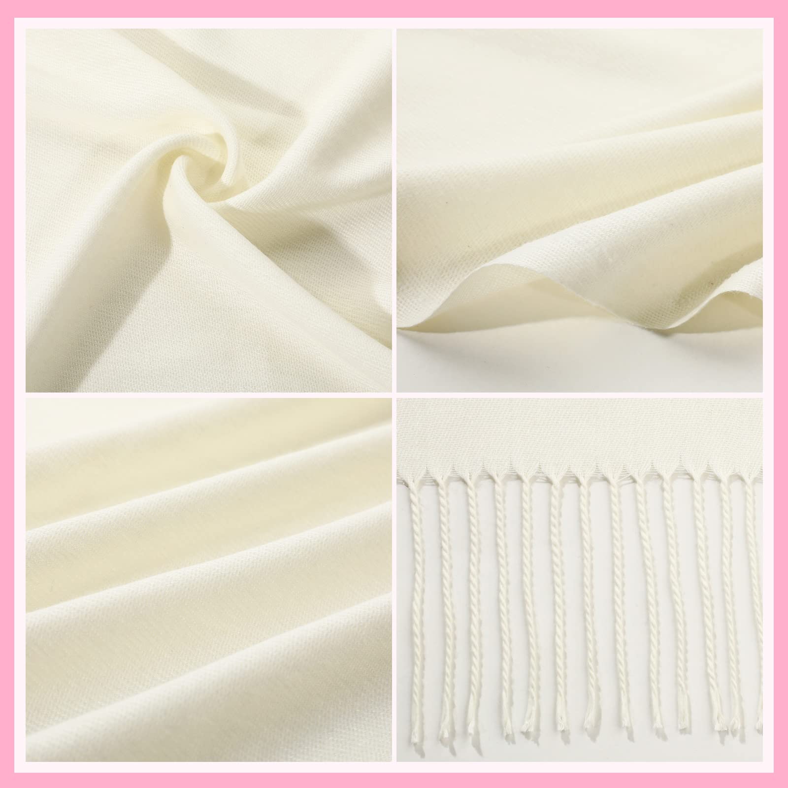 12 Pcs Women Pashmina Shawls and Wraps Bulk Cashmere Feel Scarf Warm Soft Large Shawl for Bridal Bridesmaid Wedding Favors(Cream White)