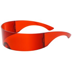 zeroUV - Futuristic Metal Cutout Frame Flat Lens Oversize Round Sunglasses 44mm (Red)