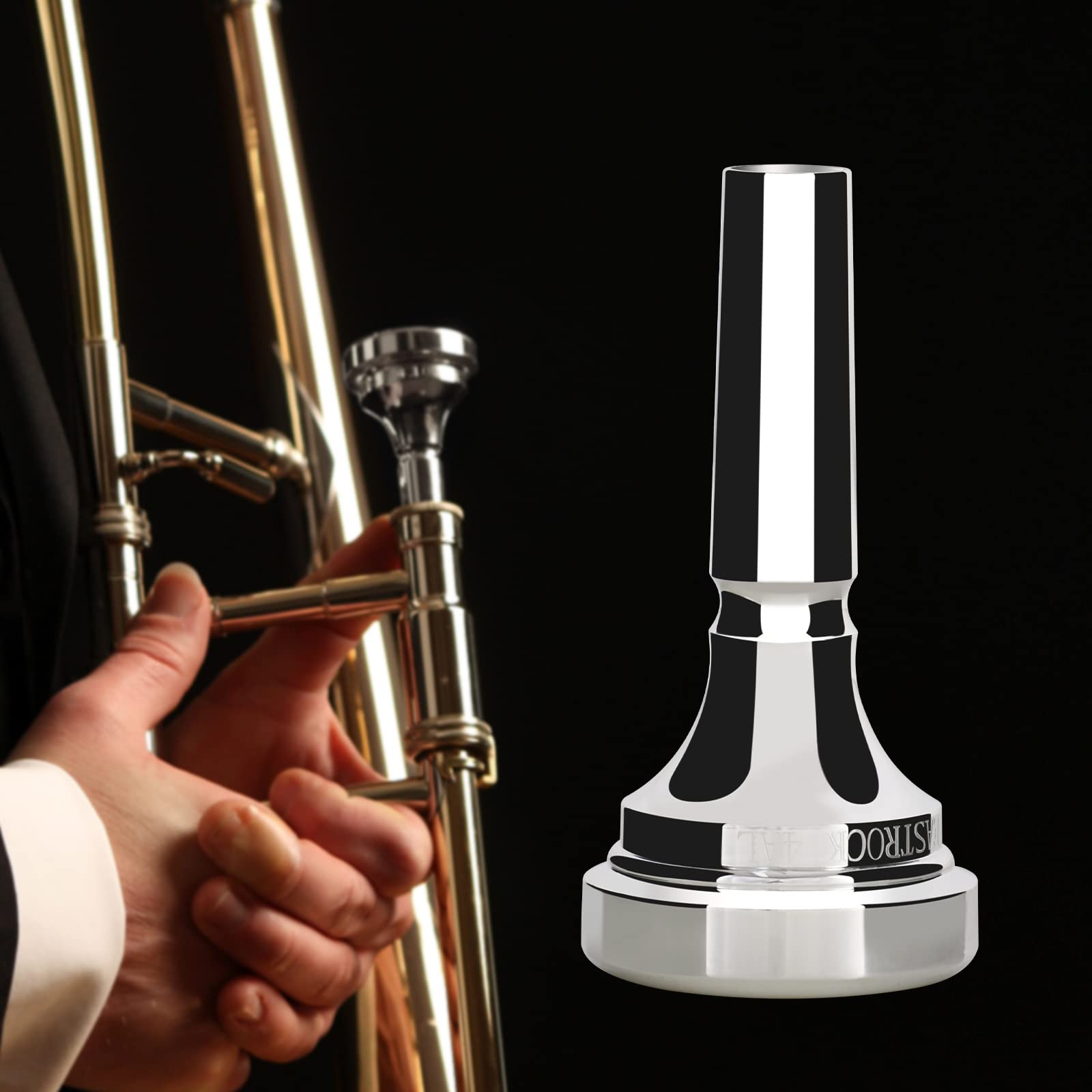 EASTROCK Trombone Mouthpiece,Silver Plated Trombone Mouthpiece Large Shank 4AL, Trombone Instrument Accessories Vacuum Packed