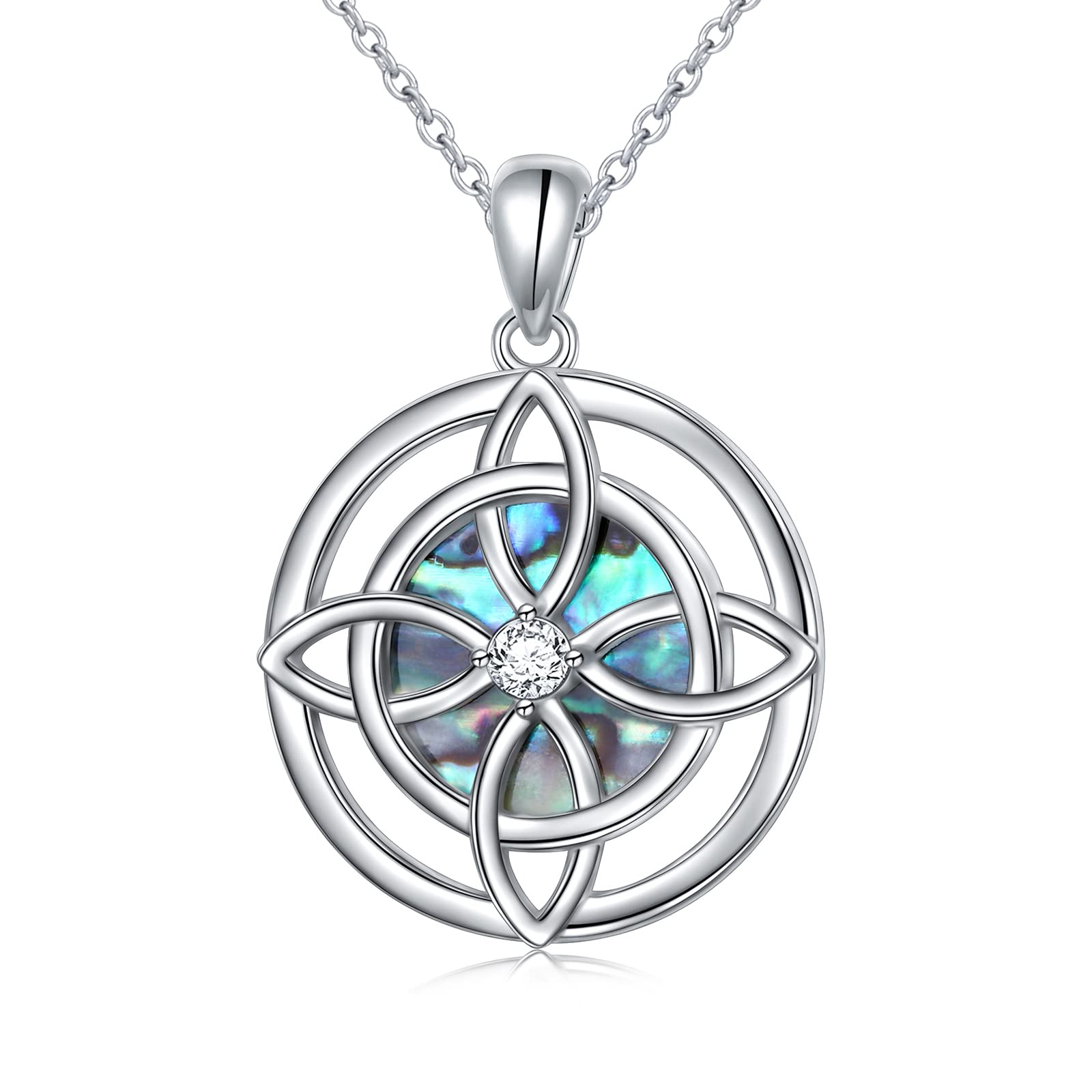 925 Sterling Silver Good Luck Irish Celtic Knot Jewelry Abalone Shell Witches Knot Pendant Necklace for Women