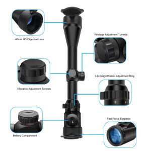 BESTSIGHT 3-9X40 Rifle Scope with Scope Rings