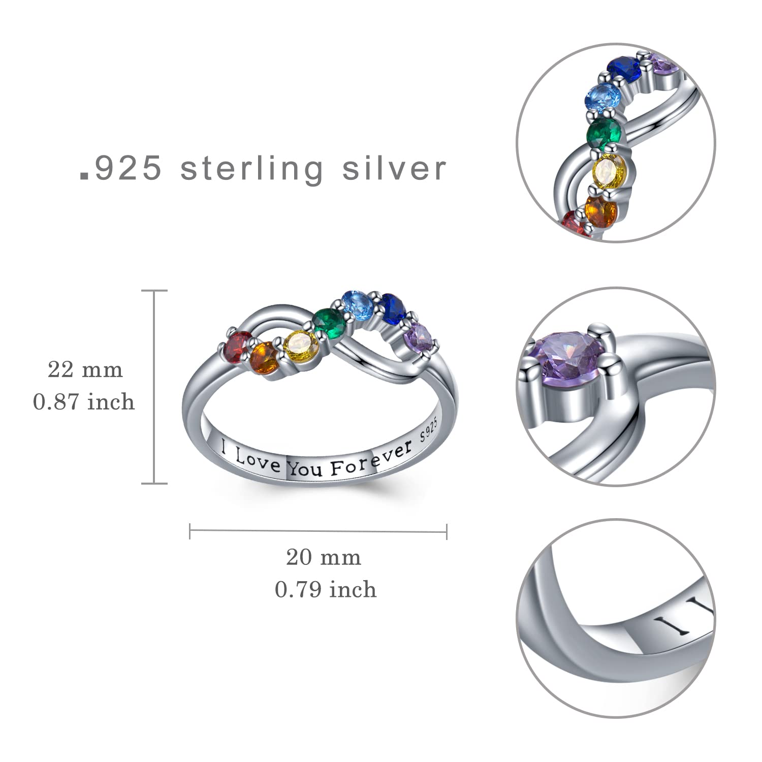 SCZKLAQ 7 Chakra Rings for Women 925 Sterling Silver Infinity Chakra Ring I Love You Forever Infinity Yoga Chakra Jewelry for Women Yoga Gifts (8)