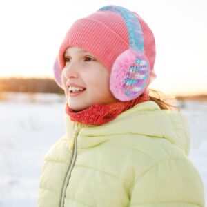 BUTITNOW Winter Knit EarMuffs for Kids Warm Furry Girls Ear Muffs Plush Toddler Ear Warmers Outdoor Ear Covers