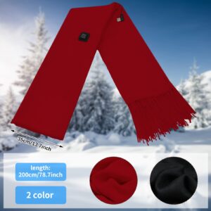 2 Pcs Heated Scarf for Women Men USB Heating Scarf Soft Warm Electric Heated Neck Warmer for Winter (Power Bank not Included) (Burgundy, Black)