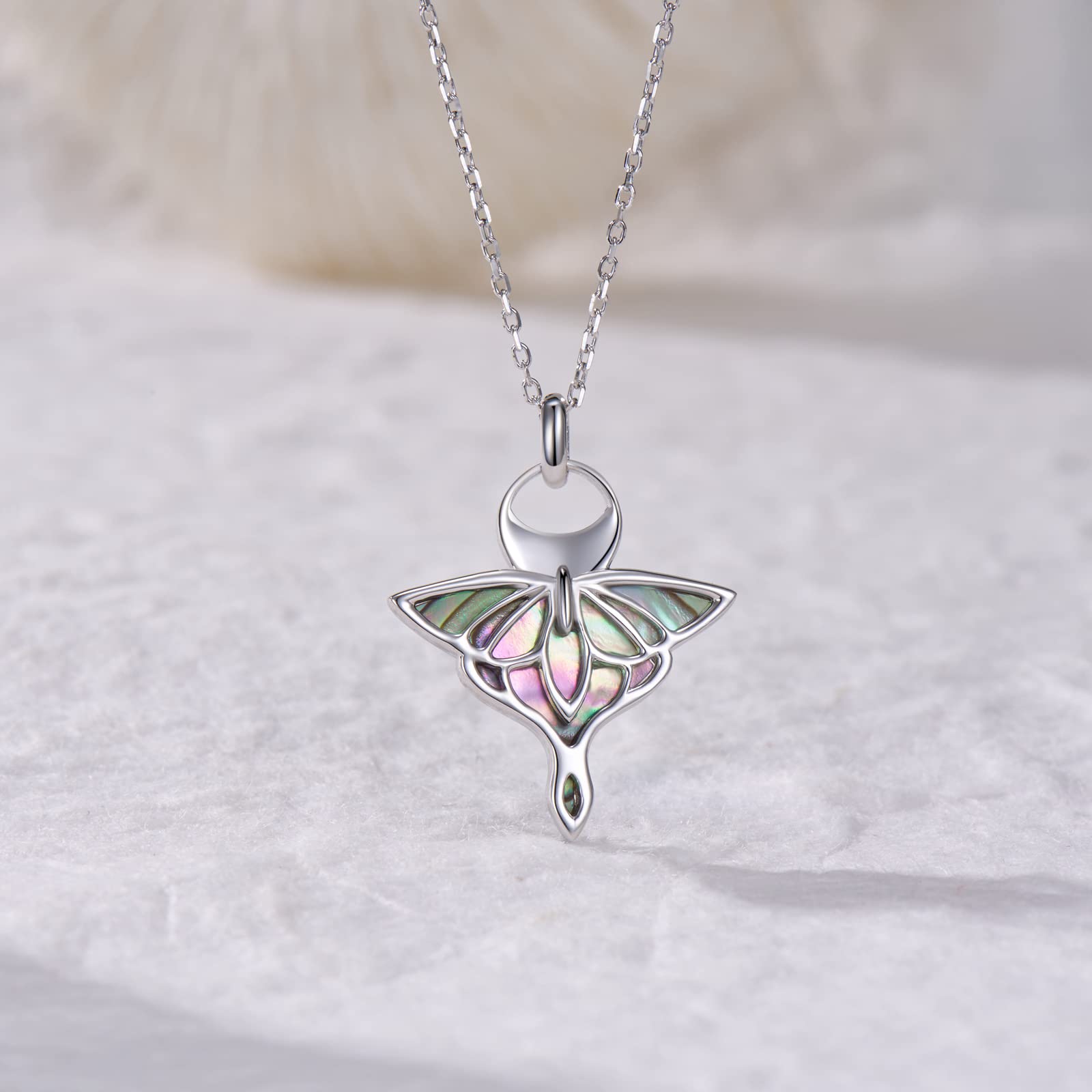 Spiritual Protection Gifts for Women 925 Sterling Silver Death Moth Pendant Necklaces with Abalone Shell,Insect Animal Jewelry Gifts for Women Christmas,18''-20''