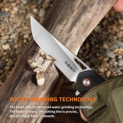 SUMACO Pocket for Men Knife EDC Tactical pocket Samurai Folding Knifes D2 Steel and G10 Black Handle Material Hunting Camping Outdoor Fishing and Everyday Survival Knife