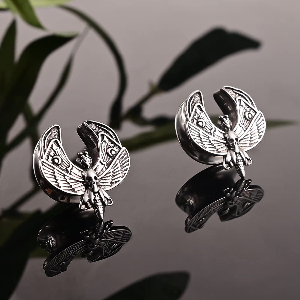 Maxbott 1Pair Cute Butterfly Design Saddle Ear Plugs Tunnels Ear Gauges Expander Stainless Steel Earrings Body Piercing Jewelry (12mm(1/2"), Silver)