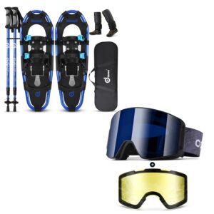 odoland bundle - 2 items 4-in-1 snowshoes with trekking poles, blue, l and ski goggles with detachable lens, black frame blue lens vlt 13%