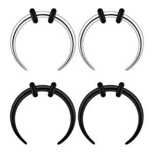 longbeauty 14g 16g pincher septum rings c shape buffalo stainless steel horseshoes nose ring taper kit septum piercing jewelry with o-rings for women men