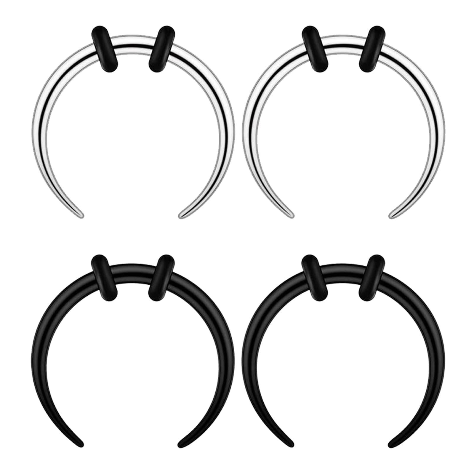 Longbeauty 14G 16G Pincher Septum Rings C Shape Buffalo Stainless Steel Horseshoes Nose Ring Taper Kit Septum Piercing Jewelry with O-Rings for Women Men