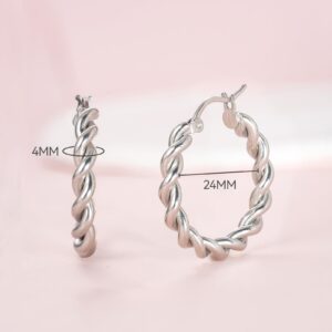 Limerencia hypoallergenic Pure Titanium Twisted Rope Round Hoop Earrings for women (24mm Twisted Rope Hoop, Silver)