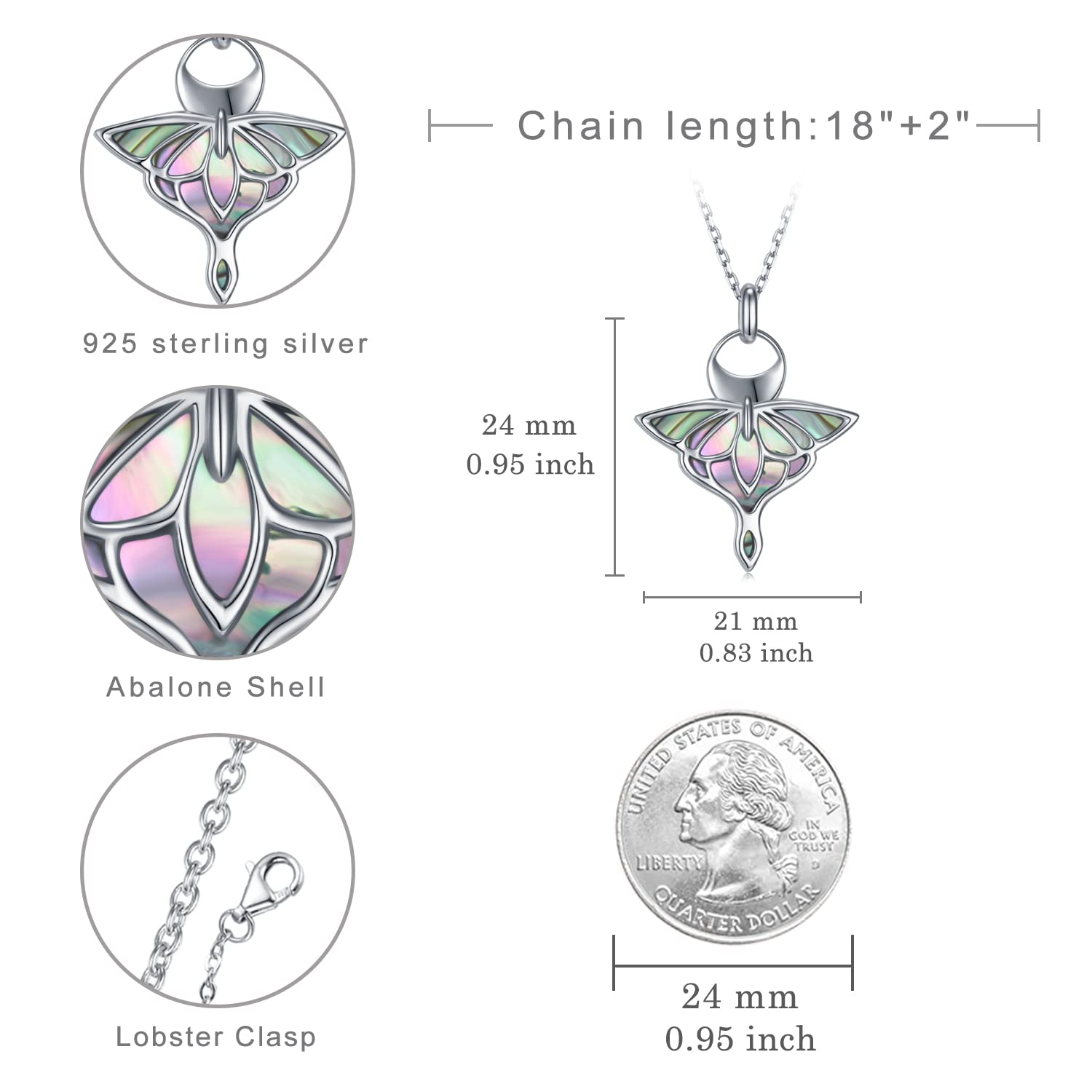 Spiritual Protection Gifts for Women 925 Sterling Silver Death Moth Pendant Necklaces with Abalone Shell,Insect Animal Jewelry Gifts for Women Christmas,18''-20''