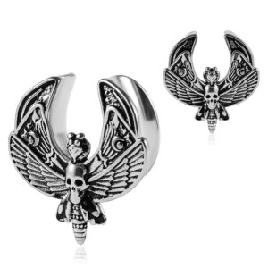 maxbott 1pair cute butterfly design saddle ear plugs tunnels ear gauges expander stainless steel earrings body piercing jewelry (12mm(1/2"), silver)