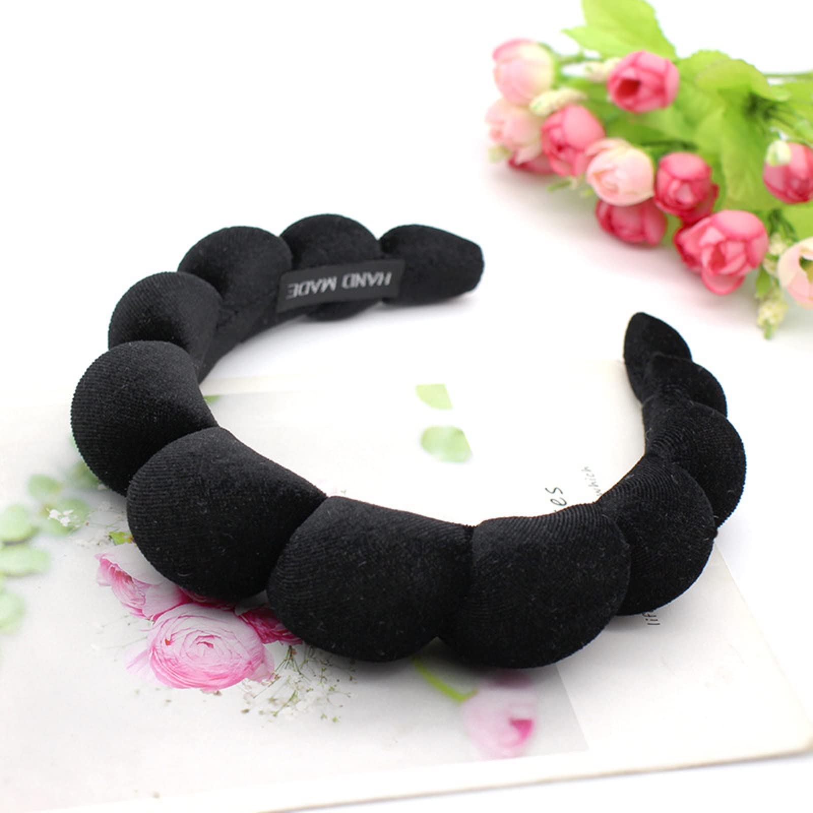 Uchyius Fashion Headbands for Women Padded Fabric Hair Bands Wide Velvet Non Slip Headband Hair Accessories for Women Girls, Black