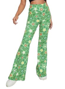 70s flare pants for women - edc rave festival outfit high waist bell bottom boho cute groovy disco trousers(green, m, 1050e)