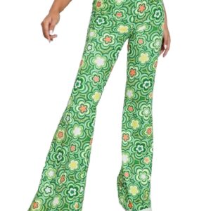 70s Flare Pants for Women - EDC Rave Festival Outfit High Waist Bell Bottom Boho Cute Groovy Disco Trousers(Green, M, 1050e)