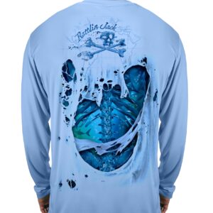 Rattlin Jack Men's Long Sleeve Fishing Shirt UV Protection WaterBones XL Lt.Blue