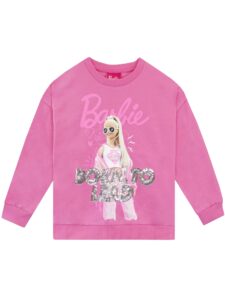 barbie girls' sequined sweatshirt kids long sleeve sweater 6 pink