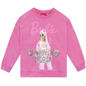 Barbie Girls' Sequined Sweatshirt Kids Long Sleeve Sweater 6 Pink