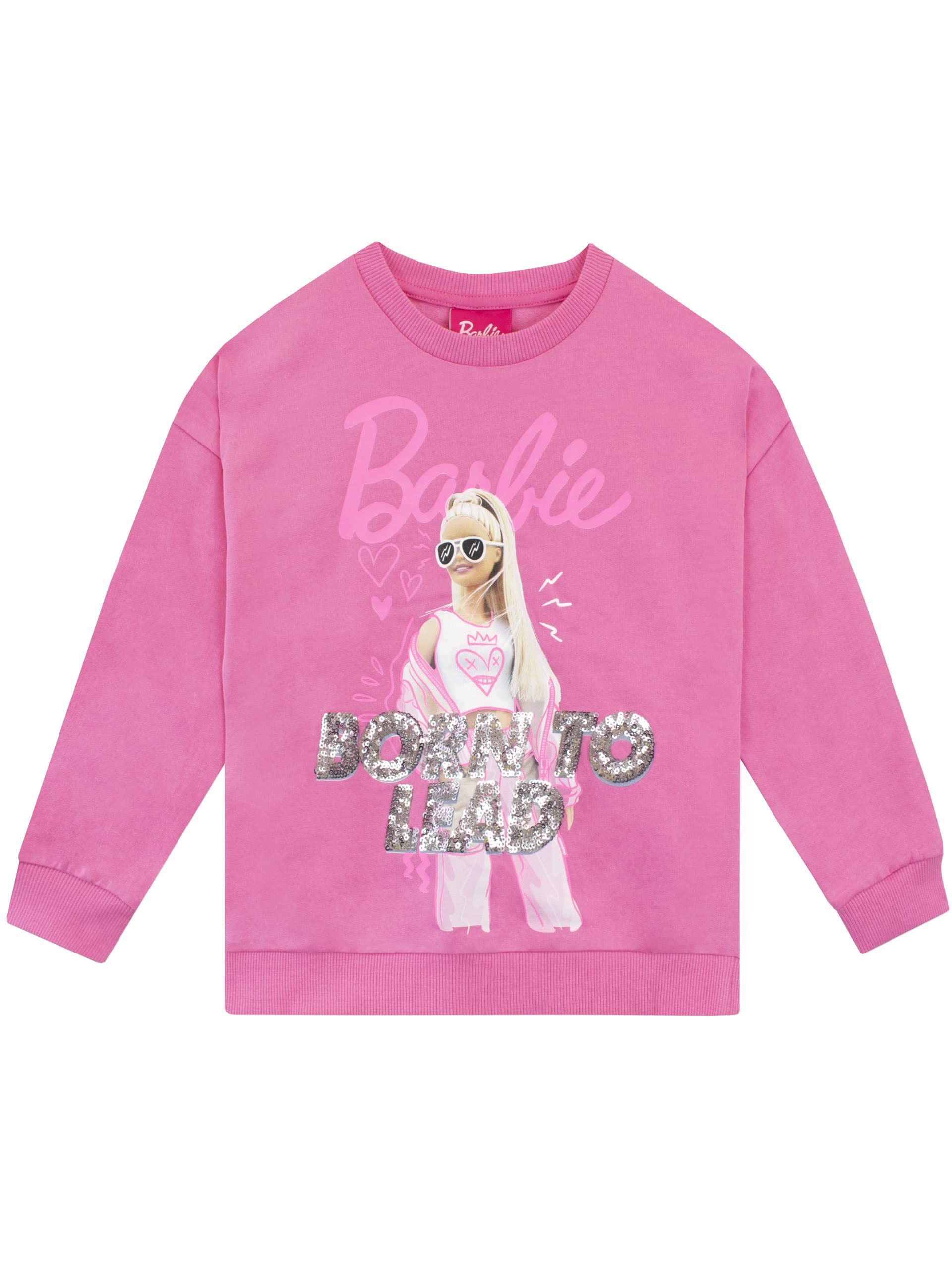 Barbie Girls' Sequined Sweatshirt Kids Long Sleeve Sweater 6 Pink